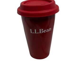 L.L. Bean Ceramic Insulated 10oz Travel Mug Tumbler W/Silicone‎ Lid Red